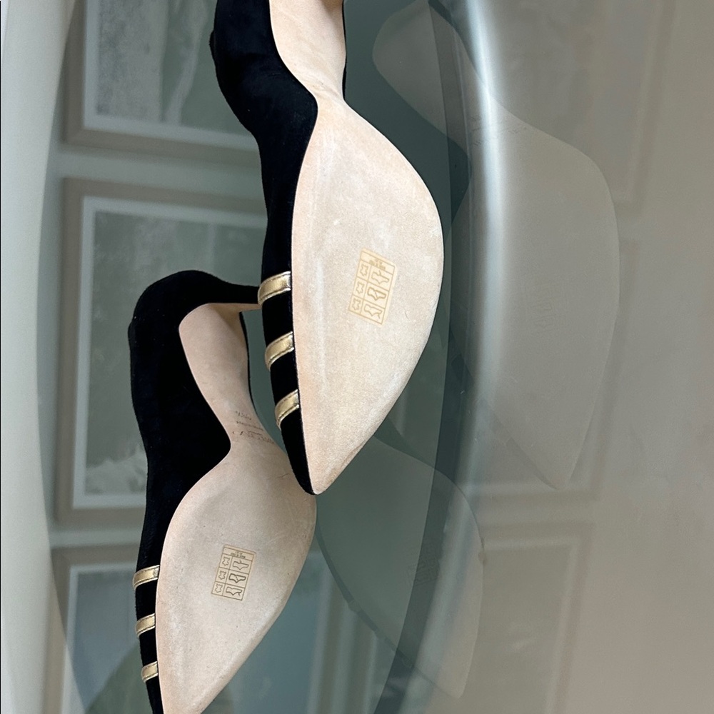Jimmy Choo Black Suede Pumps with Gold Accent Straps - Picture 4 of 5